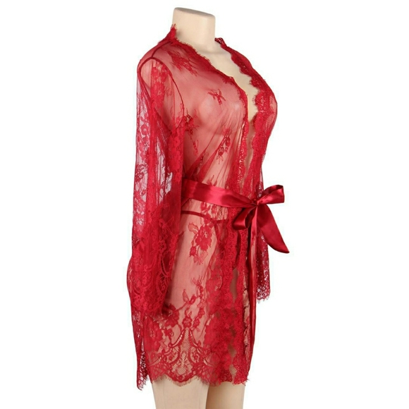 🎀 Red Delicate Lace Sleepwear Gown - Picture 6 of 9